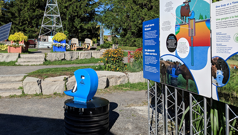 A self-serve waterer on display outside at Discovery Park