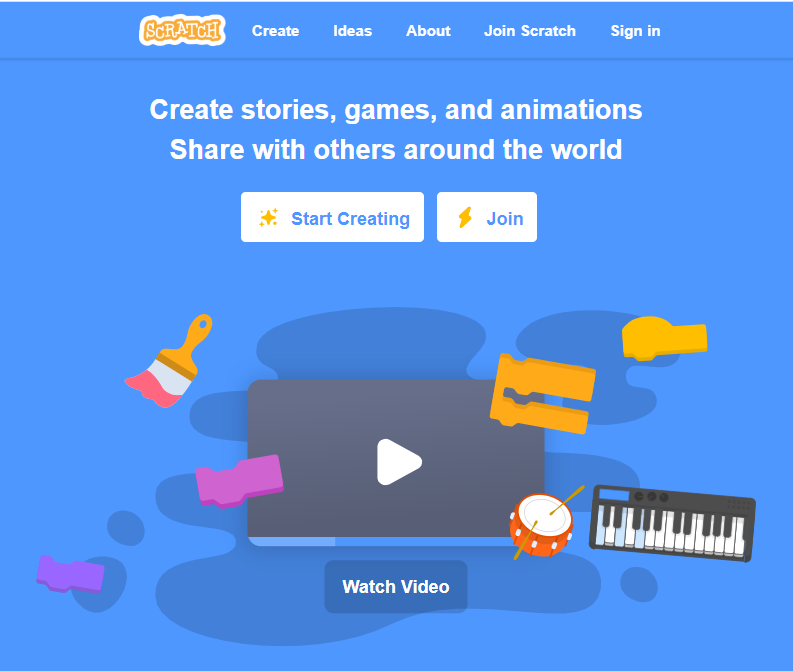 Landing page of the Scratch website