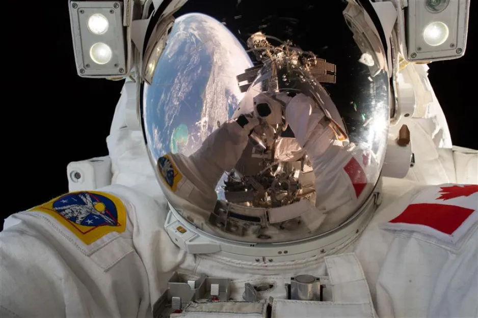 Selfie taken by David Saint-Jacques during his spacewalk