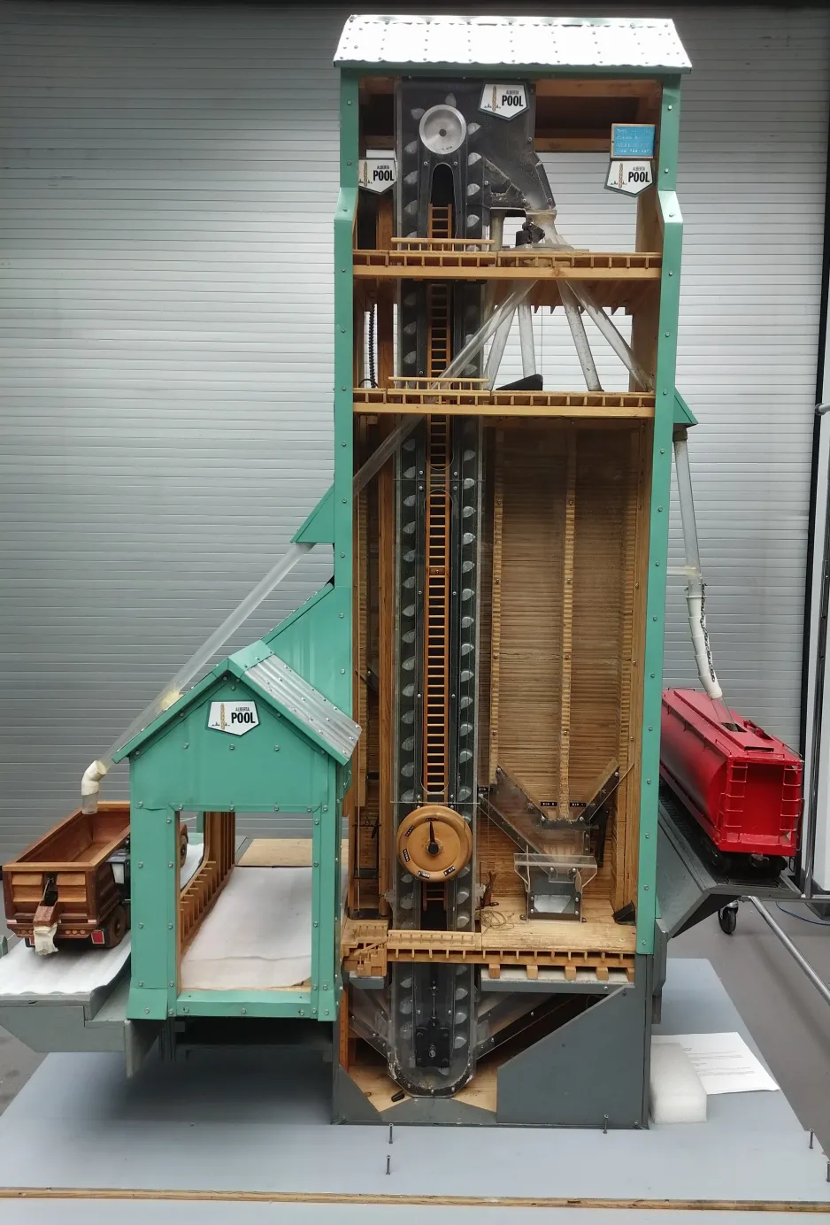 Front view of the grain elevator model.