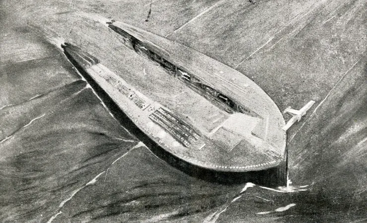 The floating island designed by Henri Defrasse. Anon., “Un Nuevo proyecto de isla flotante.” Alas, 1 June 1928, 189.