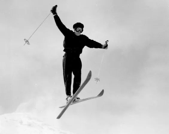 Skiier in the air after a jump