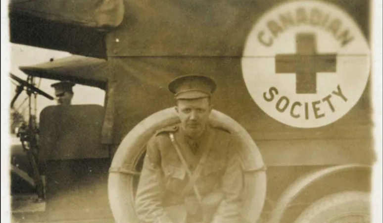 L. Bruce Robertson beside Canadian Red Cross truck, ca. [1914-1918] L. Bruce Robertson fonds, F 1374, Archives of Ontario, I0050290  Copyright: Queen’s Printer for Ontario