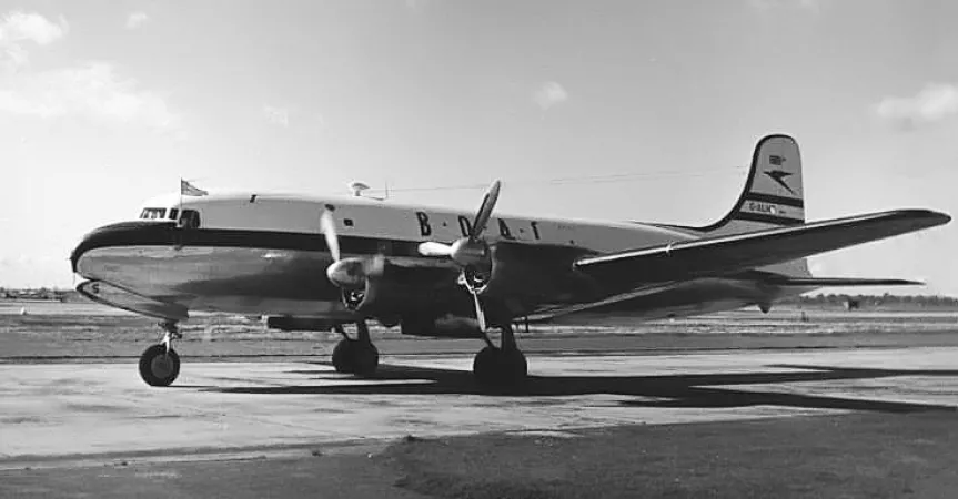 A Canadair North Star of British Overseas Airways Corporation, London Airport, Heathrow, England, September 1954. Wikimedia