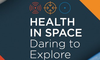 Image of the document’s title page featuring the exhibition's title, Health in Space: Daring to Explore.