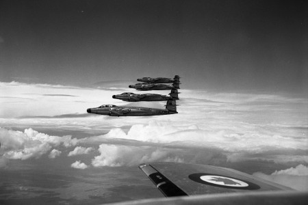 Four CF-100s in flight