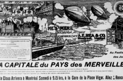 Santa Claus’ two rigid airships over the Saint Lawrence River abreast of Québec, Québec. Anon., “Advertising – A.E. Rea & Company.” La Presse, 2 December 1910, 15.