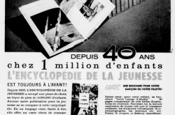 The 14 volumes of the 1960 edition of L’Encyclopédie de la jeunesse of Grolier Limitée. Anon., “Advertisement – Grolier Limitée. » La Tribune - Perspectives, 12 November 1960, 31.