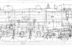 Version numérisée du dessin J-35-L-326, un de nos plus grands, illustrant une locomotive à vapeur de type 4-6-2.