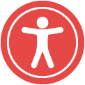 A circular icon with an illustration of a person's silhouette with their arms out wide and a circle around them