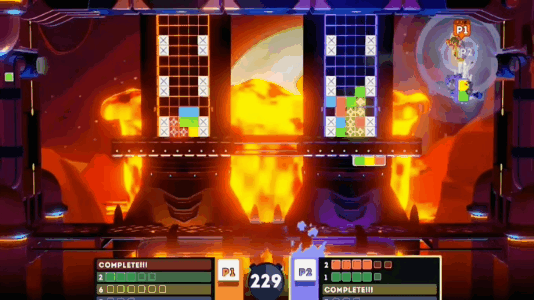 An animated gif showing a wave of lava affecting the game play of StarBlox Inc.