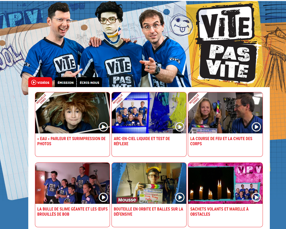 Landing page of the Radio-Canada Jeunesse show Vite pas Vite