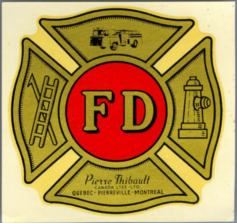 A decal made by the Canada Decalcomania Company for Pierre Thibault Canada Ltée, a manufacturer of fire trucks 