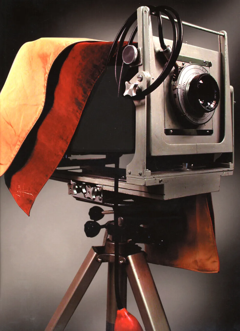 8×10 bellows Calumet, Karsh’s main camera, draped with a focusing cloth made for Karsh by his assistant and librarian Hella Graber 