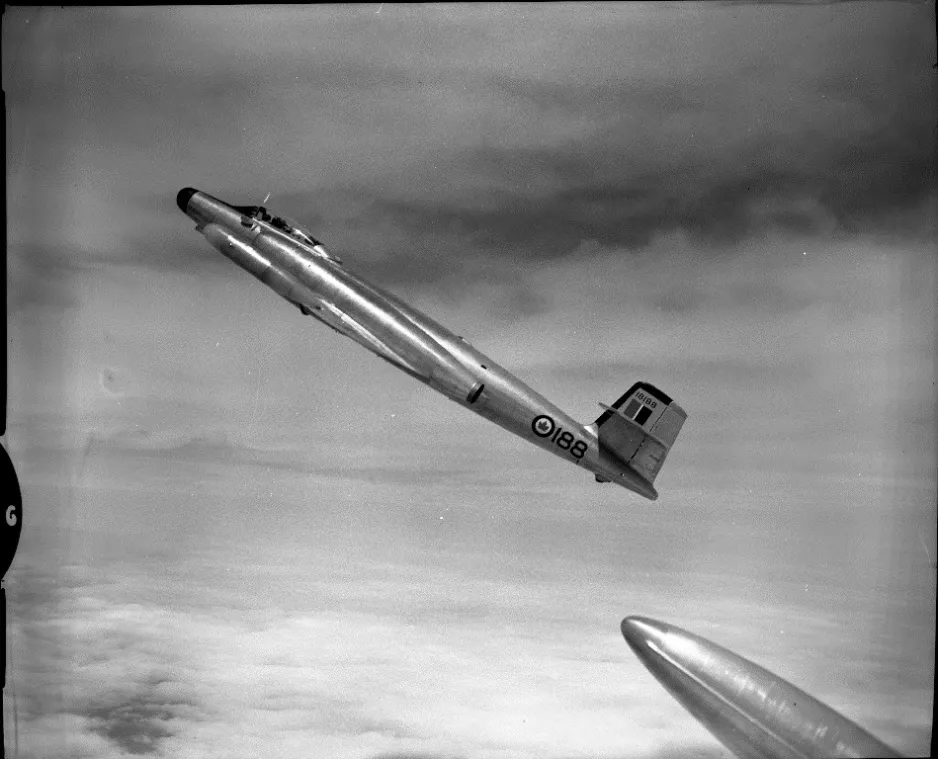 Photograph of a CF-100 in flight