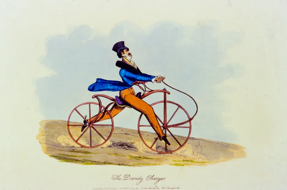 The Dandy Charger, picturing a well-to-do gentleman riding his Hobby Horse bicycle.