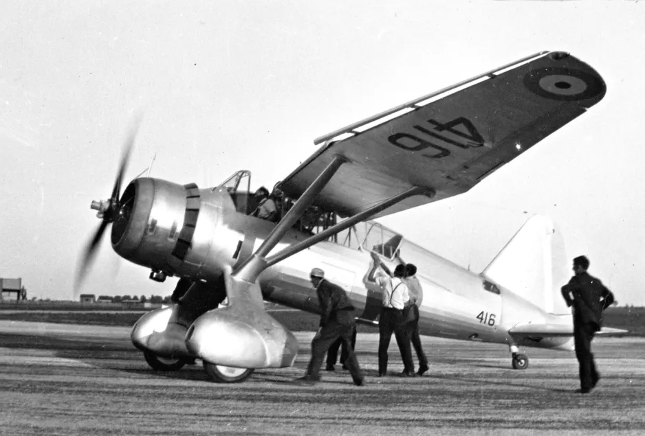 The first Westland Lysander Army cooperation aircraft manufactured by National Steel Car Corporation, Malton, Ontario, August 1939, MAEC, KMM-0652.