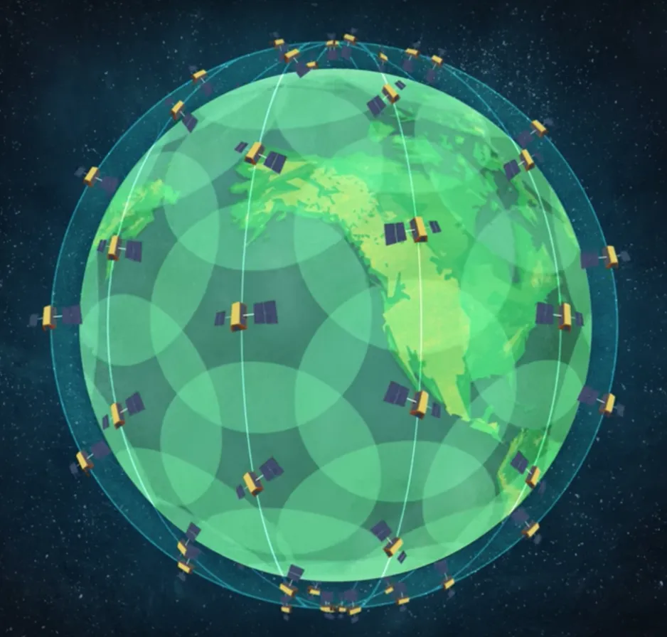 This image shows how the network of Iridium NEXT satellites orbit the Earth and fully cover all airspace.