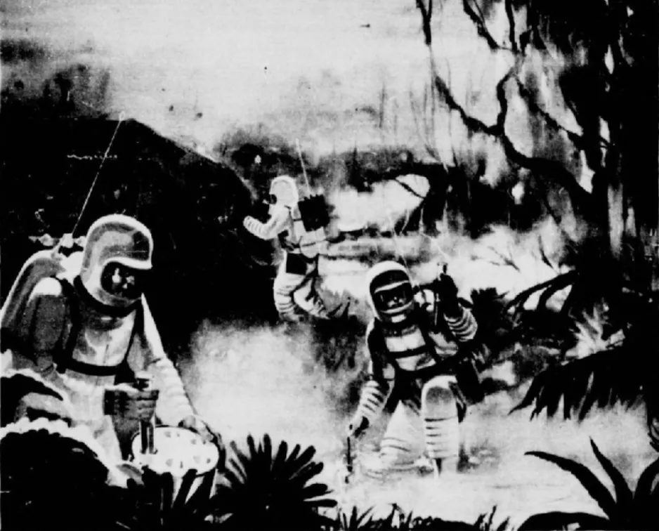L’exploration de Vénus telle qu’imaginée par Rocco G. « Roy » Scarfo. Anon., « C’est écrit dans le ciel ». La Patrie du dimanche, 24 janvier 1960, 6.