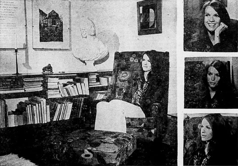 Isabelle Pierre dans le confort de son foyer. Solange Gagnon, « Isabelle Pierre a décidé de devenir une chanteuse de classe internationale. » Photo-Journal, 12 au 19 avril 1970, 54.