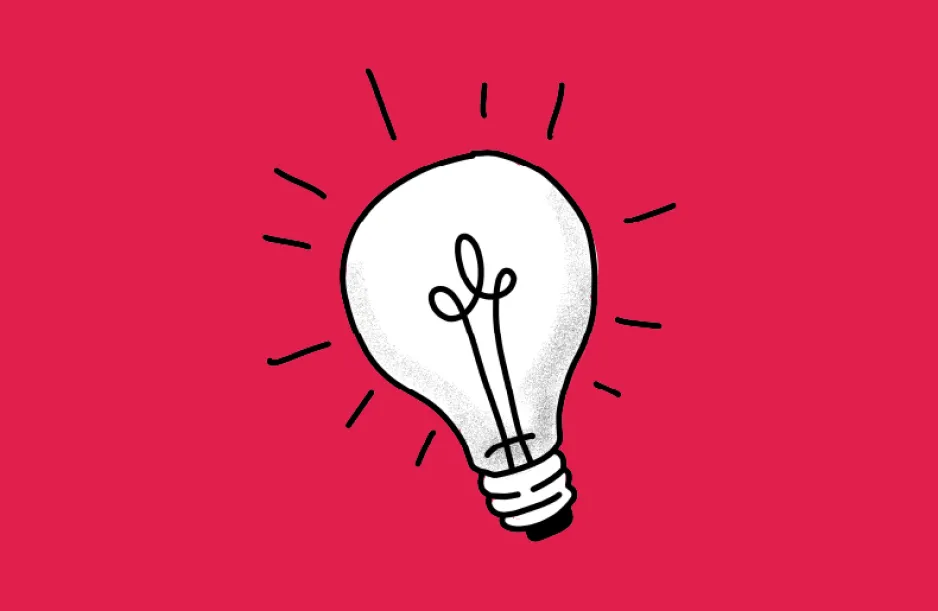 An illustration of an electric light bulb on a red background.