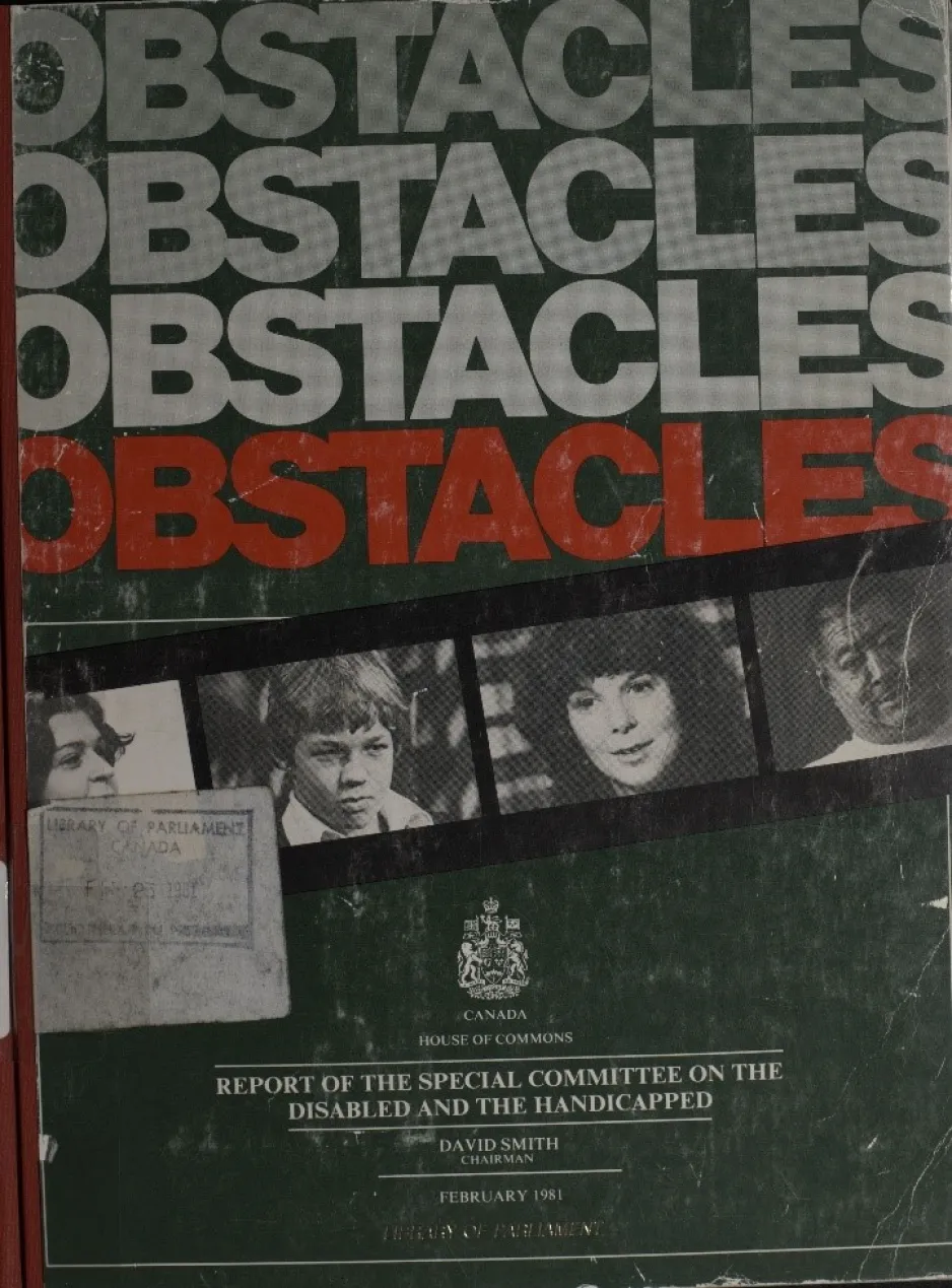 The cover of Obstacles, a 1981 House of Commons report on accessibility. 