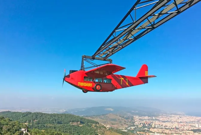 “L’avió del Tibidabo” or Tibi-Air, the best known and most iconic ride of the Tibidabo amusement park, Barcelona, Catalonia. https://www.tibidabo.cat/en/home