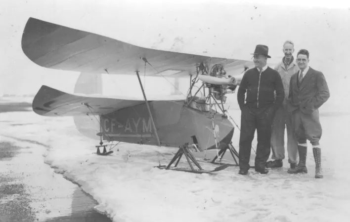 The Mignet HM-14 Pou du Ciel made by George S. Lace, on the right in the photo, but registered in the name of doctor Georges-Étienne Millette, on the left. CASM, negative number 5212.