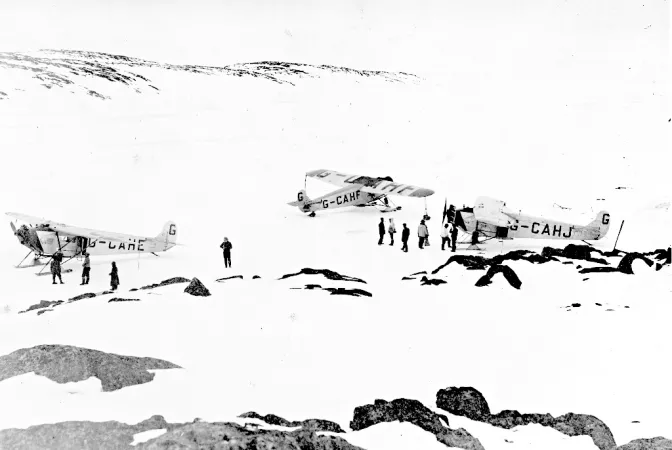 Black and white photograph of three airplanes from the Expedition