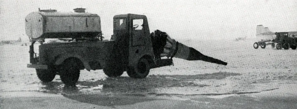 This truck equipped with a Klimov RD-45 or VK-1 turbojet engine was one of the many vehicles used for snow clearance at Vnukovo international airport, Moscow, early 1958. W.E. Casley, “Bea-line to Moscow.” The Aeroplane, 4 April 1958, 470.