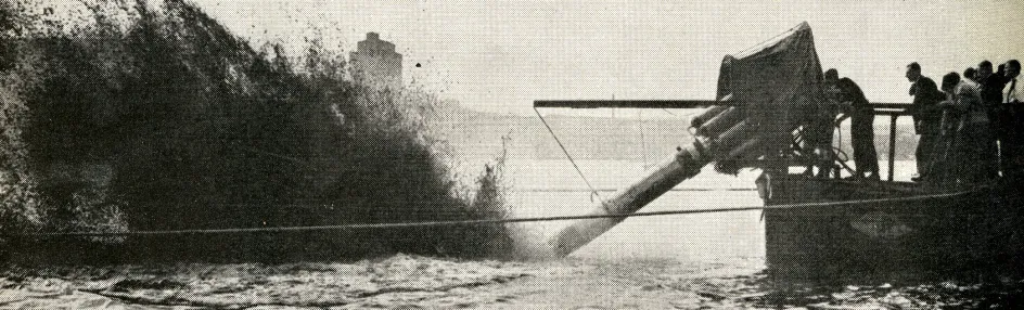Using what appears to be a Power Jets W.2 turbojet engine to remove mud at the bottom of the River Thames, Erith, England, August 1947. Anon., “Have you seen?” Flying, June 1948, 42.
