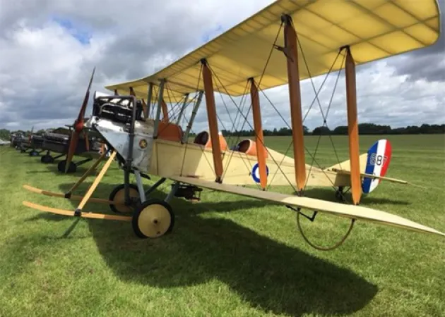 WW1 BE2c biplane, part of the fantastic Great War Display Team. Right at home on this vintage aerodrome.