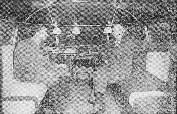 Le véhicule corporatif Prévost Terra-Yacht, Sainte-Claire de Dorchester, Québec. Anon., “Montréal – Actualités : Maison ambulante.” Photo-Journal, 9 décembre 1948, 7.