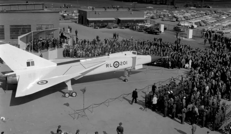 Avro CF-105 Arrow at the roll out ceremony, October 4 1957. Source: CAVM-1763