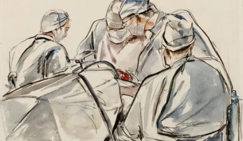 Operating Room: Painted by Charles Goldhamer in 1945, Beaverbrook Collection of War Art Canadian War Museum 19710261-3899