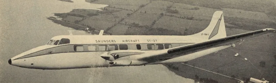 The prototype of the Saunders ST-27 commuter airliner in flight, May 1969. Anon., “Air Transport … Light, Commercial & Business.” Flight International, 7 August 1969, 200.