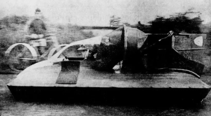 Guy Mayer at the controls of his single seat hovercraft, Betton, England. Anon., “À 7 ans, il conduit son aéroglisseur.” Le Petit Journal, 17 August 1969, 22.