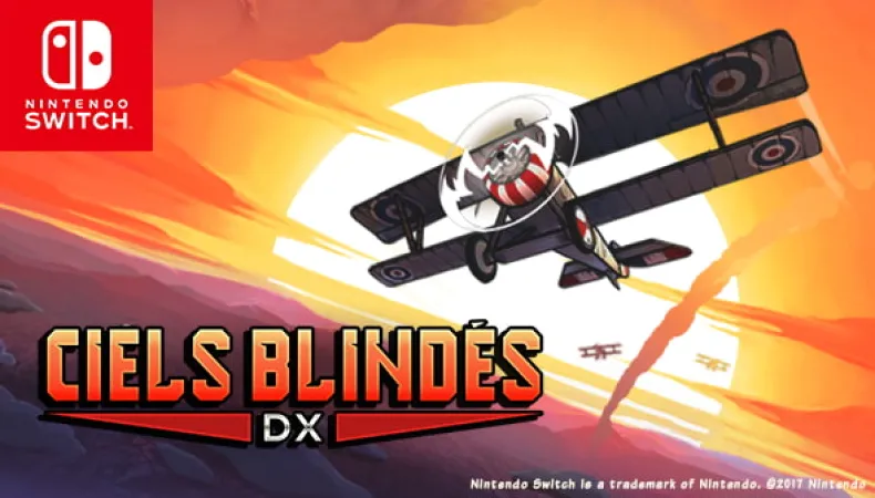 Illustration d'un biplan, logo Nintendo Switch™ et du texte sur l'image : Ciels Blindés DX 