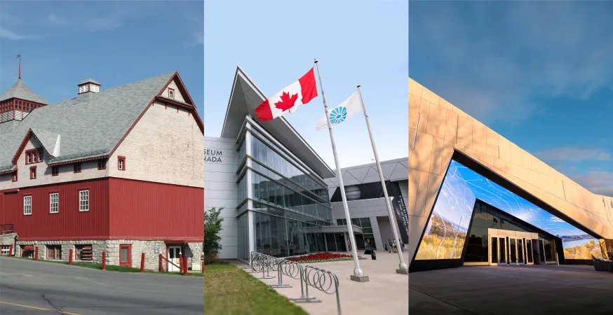 A composite image of the Canada Agriculture and Food Museum, the Canada Aviation and Space Museum, and the Canada Science and Technology Museum