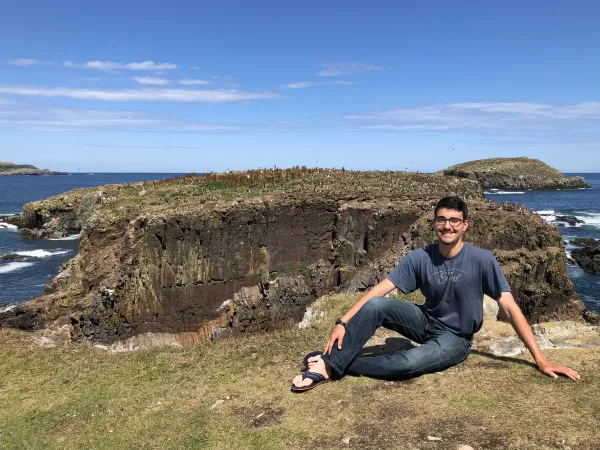 Nicholas Flowers at a puffin sanctuary in Elliston, Newfoundland during the summer holiday