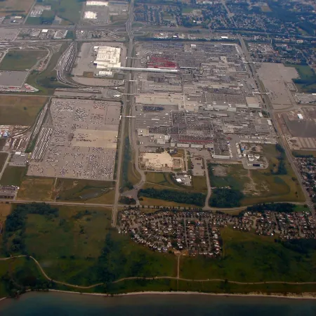 Photo d’une vue aérienne de l’usine General Motors à Oshawa.