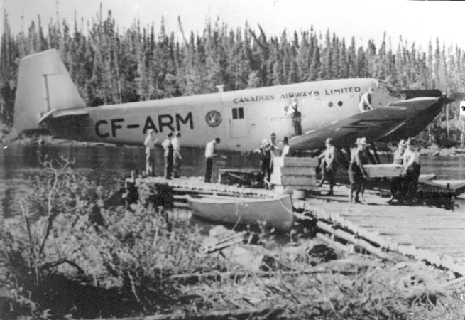 The Junkers Ju 52 bushplane registered as CF-ARM of Canadian Airways Limited of Montréal, Québec, Manuan Lake, Québec, August or September 1940. CASM, 13469.