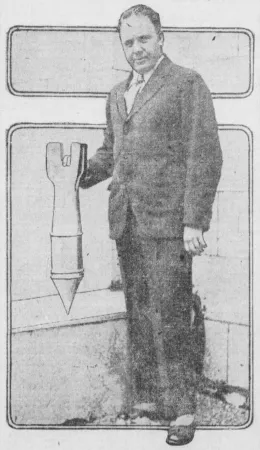 The Franco Canadian physician / pilot Louis Cuisinier and one of the 45 or so kilogram (100 or so pounds) handmade aerial bombs with which he hoped to kill beluga whales. Anon., “La bombe qui tuera le marsouin.” La Presse, 5 August 1929, 11.