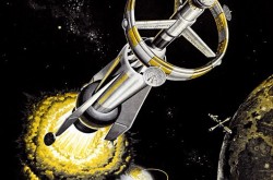 La fusée atomique / nucléaire pulsée imaginée par l’illustrateur américain bien connu Francis Xavier Theban Tinsley. Anon., « Publicité – American Bosch Arma Corporation. » Aviation Week, 4 juillet 1960, 13.