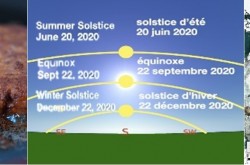 Un gros plan de galettes de burger, un diagramme du soleil pendant les solstices et les équinoxes, et une image satellite de la plateforme de glace Milne