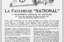 An advertisement for a hay cutter made by La Machine Agricole Nationale Limitée of Montmagny, Québec. Anon., “Advertisement – La Machine Agricole Nationale Limitée.” Le Bulletin des agriculteurs, 11 June 1921, 556.