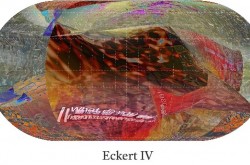 Colourful Eckert IV map projection generated by AI