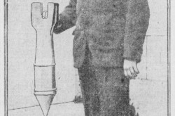 The Franco Canadian physician / pilot Louis Cuisinier and one of the 45 or so kilogram (100 or so pounds) handmade aerial bombs with which he hoped to kill beluga whales. Anon., “La bombe qui tuera le marsouin.” La Presse, 5 August 1929, 11.